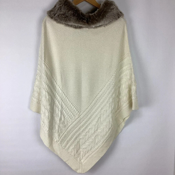 Talbots Faux Fur Knit Poncho Medium NEW - Picture 4 of 7